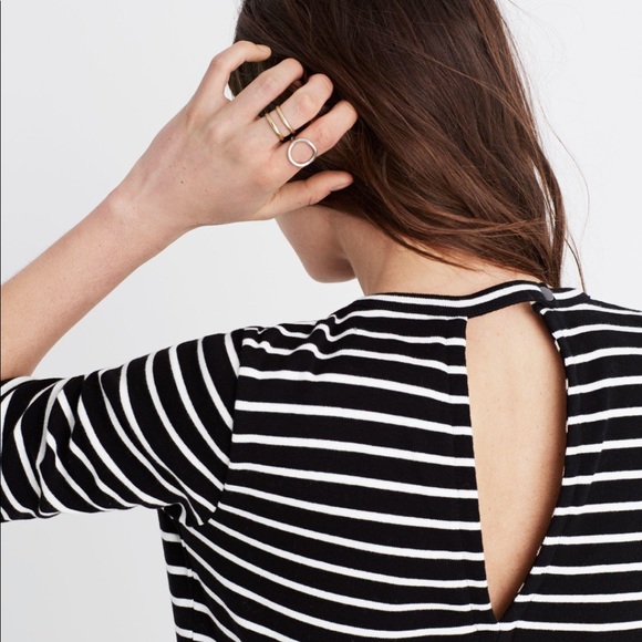 Madewell Black Stripe Key Hole Back Mini Dress 596 - Picture 2 of 8